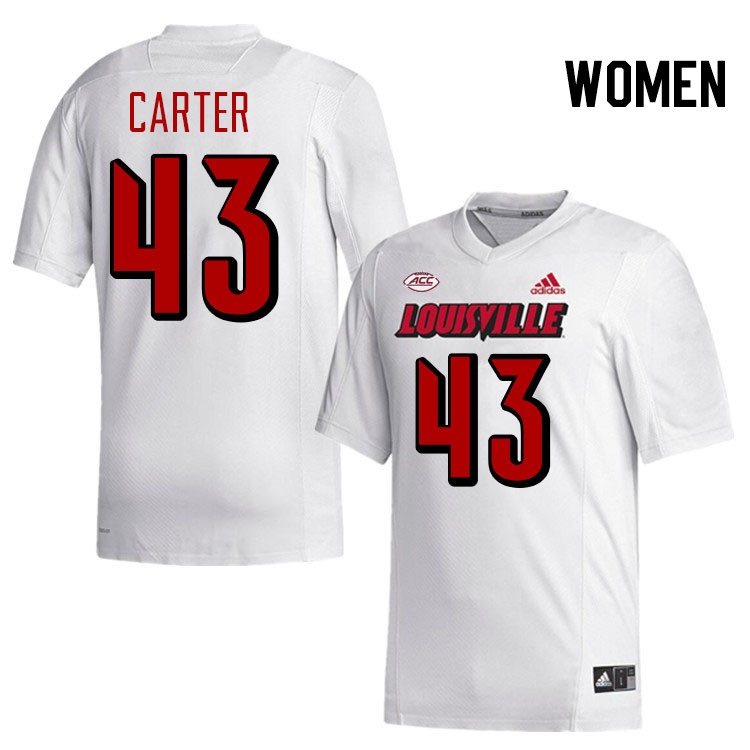 Women #43 Trent Carter Louisville Cardinals College Football Jerseys Stitched-White